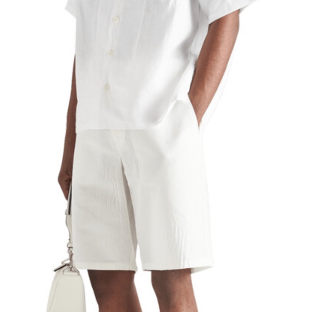 prada men linen bermuda elasticized waistband shorts - Picture 7 of 7